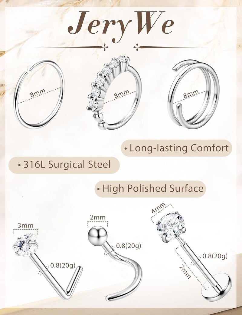 JeryWe Nose Rings for Women - 14K Gold Filled Hypoallergenic Surgical Steel Nose Ring Hoops CZ Lip Ring Screw L Shaped Studs Threadless Flat Back Stud Nose Piercings Jewelry for Women Men - Image 5